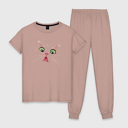 Пижама хлопковая женская Котоудивление, цвет: пыльно-розовый