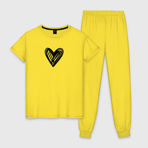 Женская пижама Рисованное чёрное сердце парное / Желтый – фото 1