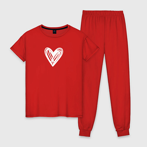 Женская пижама Рисованное белое сердце парное / Красный – фото 1