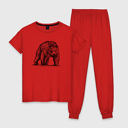 Пижама хлопковая женская Медведь серьезный, цвет: красный