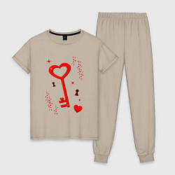 Пижама хлопковая женская Ключ от сердца, цвет: миндальный
