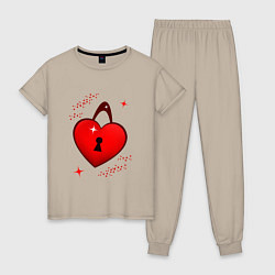 Пижама хлопковая женская Сердце замок, цвет: миндальный