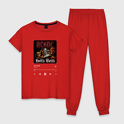 Пижама хлопковая женская Hells bells - AC DC, цвет: красный