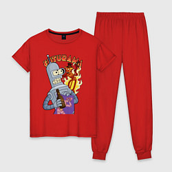 Пижама хлопковая женская Бендер и рободьявол, цвет: красный
