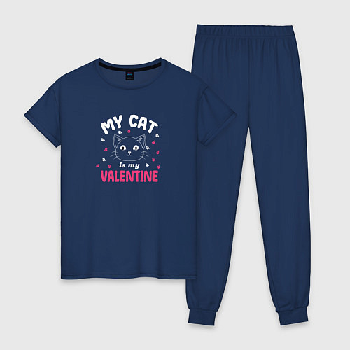 Женская пижама My cat is my Valentine 2024 / Тёмно-синий – фото 1
