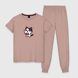 Пижама хлопковая женская Котенок с сердечком, цвет: пыльно-розовый