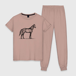 Пижама хлопковая женская Лошадь в профиль, цвет: пыльно-розовый
