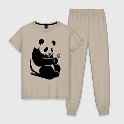 Женская пижама Сидящая чёрная панда с бамбуком