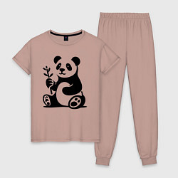 Пижама хлопковая женская Сидящая панда с бамбуком в лапе, цвет: пыльно-розовый