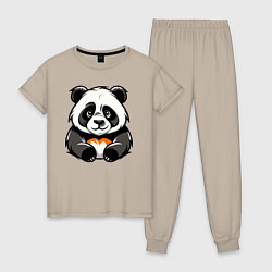 Пижама хлопковая женская Милая панда лежит, цвет: миндальный