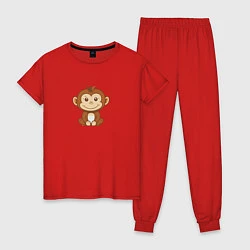 Пижама хлопковая женская Маленькая обезьяна, цвет: красный
