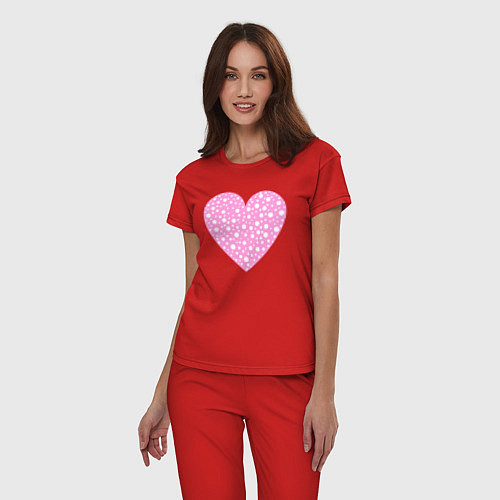 Женская пижама Розовое сердце в белых точках / Красный – фото 3