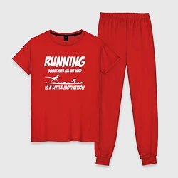 Пижама хлопковая женская Чтобы бегать нужно немного мотивации, цвет: красный
