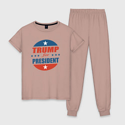 Пижама хлопковая женская Трампа в президенты, цвет: пыльно-розовый