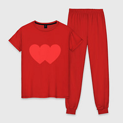 Пижама хлопковая женская Два сердца слитые в одно, цвет: красный