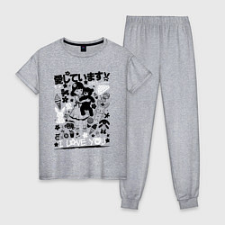 Пижама хлопковая женская MoMo - девочка с плюшевым медведем 2, цвет: меланж