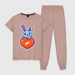 Пижама хлопковая женская Кролик и сердечко, цвет: пыльно-розовый