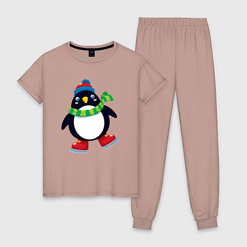 Женская пижама Пингвин на коньках / Пыльно-розовый – фото 1