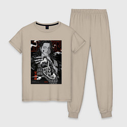 Пижама хлопковая женская Сугуру Гето сидит - Магическая битва, цвет: миндальный