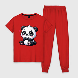 Пижама хлопковая женская Забавная маленькая панда, цвет: красный