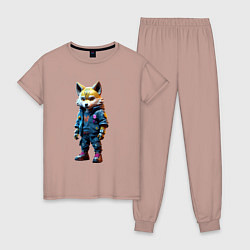 Пижама хлопковая женская Уличный лисёнок - нейросеть, цвет: пыльно-розовый
