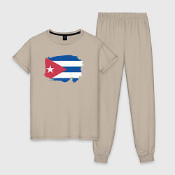 Пижама хлопковая женская Флаг Кубы, цвет: миндальный
