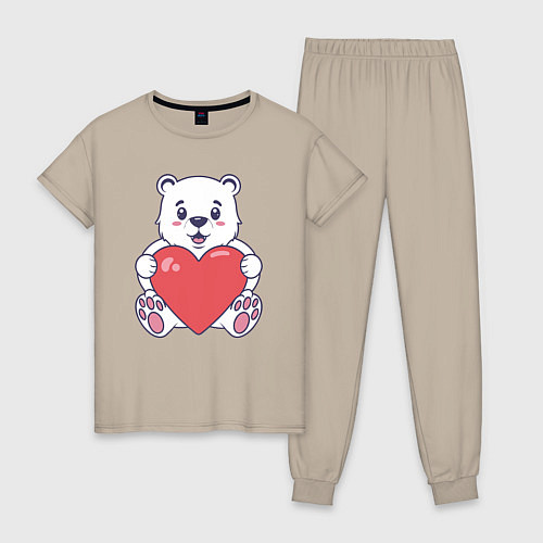Женская пижама Белый медведь с сердцем / Миндальный – фото 1
