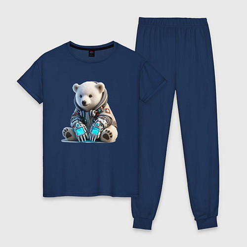 Женская пижама Прикольный мишутка - киберпанк / Тёмно-синий – фото 1