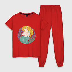 Пижама хлопковая женская Спящая русалка, цвет: красный