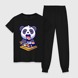 Пижама хлопковая женская Панда и суши, цвет: черный