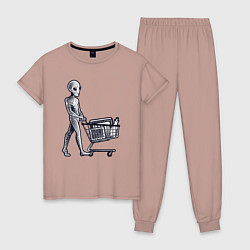 Пижама хлопковая женская Пришелец с покупками, цвет: пыльно-розовый