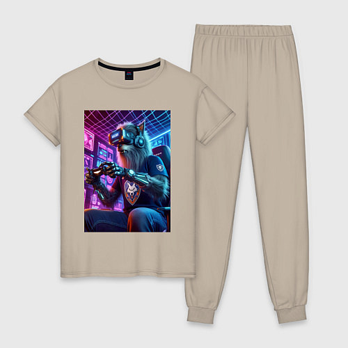 Женская пижама Крутой волчара - киберспорт / Миндальный – фото 1
