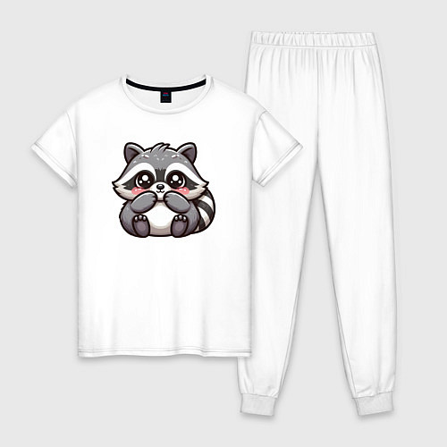 Женская пижама Маленький застенчивый енот / Белый – фото 1