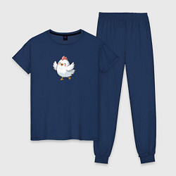 Пижама хлопковая женская Веселая мультяшная курица, цвет: тёмно-синий