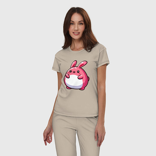 Женская пижама Толстый розовый кролик / Миндальный – фото 3