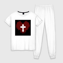 Пижама хлопковая женская Сердце крест черный квадрат, цвет: белый