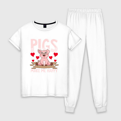 Женская пижама Свиньи делают меня счастливым / Белый – фото 1