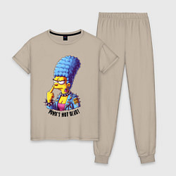 Пижама хлопковая женская Marge Simpson - punks not dead motto, цвет: миндальный