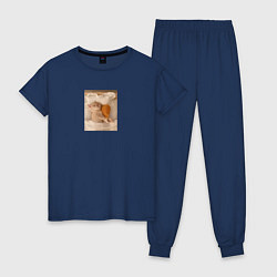 Пижама хлопковая женская Котёнок с куриной ножкой, цвет: тёмно-синий