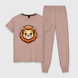 Пижама хлопковая женская Мордочка льва, цвет: пыльно-розовый