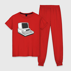 Пижама хлопковая женская Ретро компьютер, цвет: красный