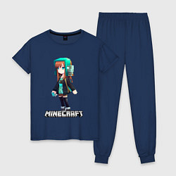 Пижама хлопковая женская Minecraft девушка в наушниках, цвет: тёмно-синий