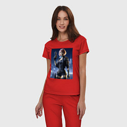 Пижама хлопковая женская Cyberpunk 2077 - ai art character, цвет: красный — фото 2