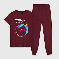 Пижама хлопковая женская Tokio Hotel rock star cat, цвет: меланж-бордовый