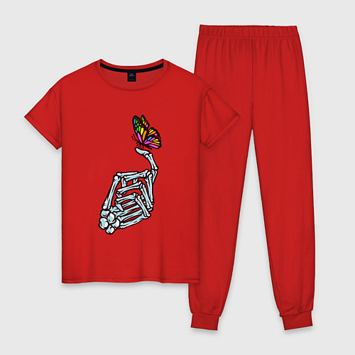 Женская пижама Рука скелета и бабочка / Красный – фото 1