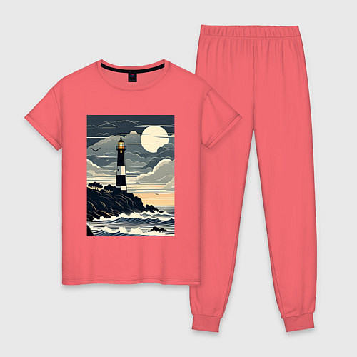 Женская пижама Маяк в луном свете / Коралловый – фото 1