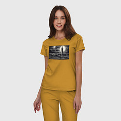 Пижама хлопковая женская Маяк в графике, цвет: горчичный — фото 2