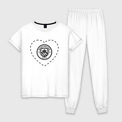 Пижама хлопковая женская Лого Manchester City в сердечке, цвет: белый