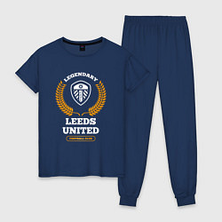 Пижама хлопковая женская Лого Leeds United и надпись legendary football clu, цвет: тёмно-синий