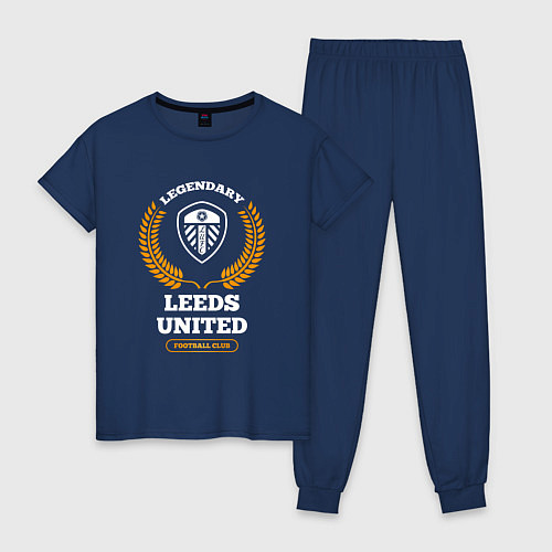 Женская пижама Лого Leeds United и надпись legendary football clu / Тёмно-синий – фото 1